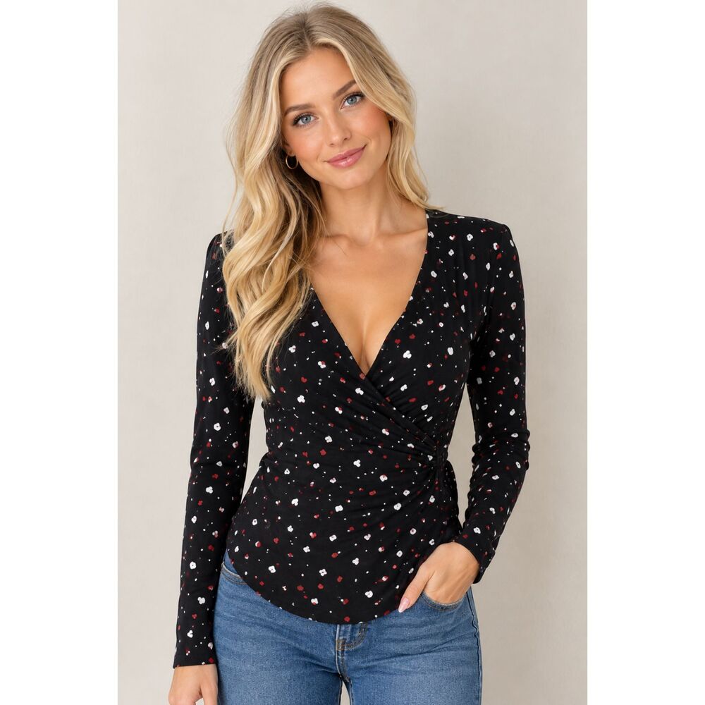 Ann Taylor Wrap Heart Print Top S NWT